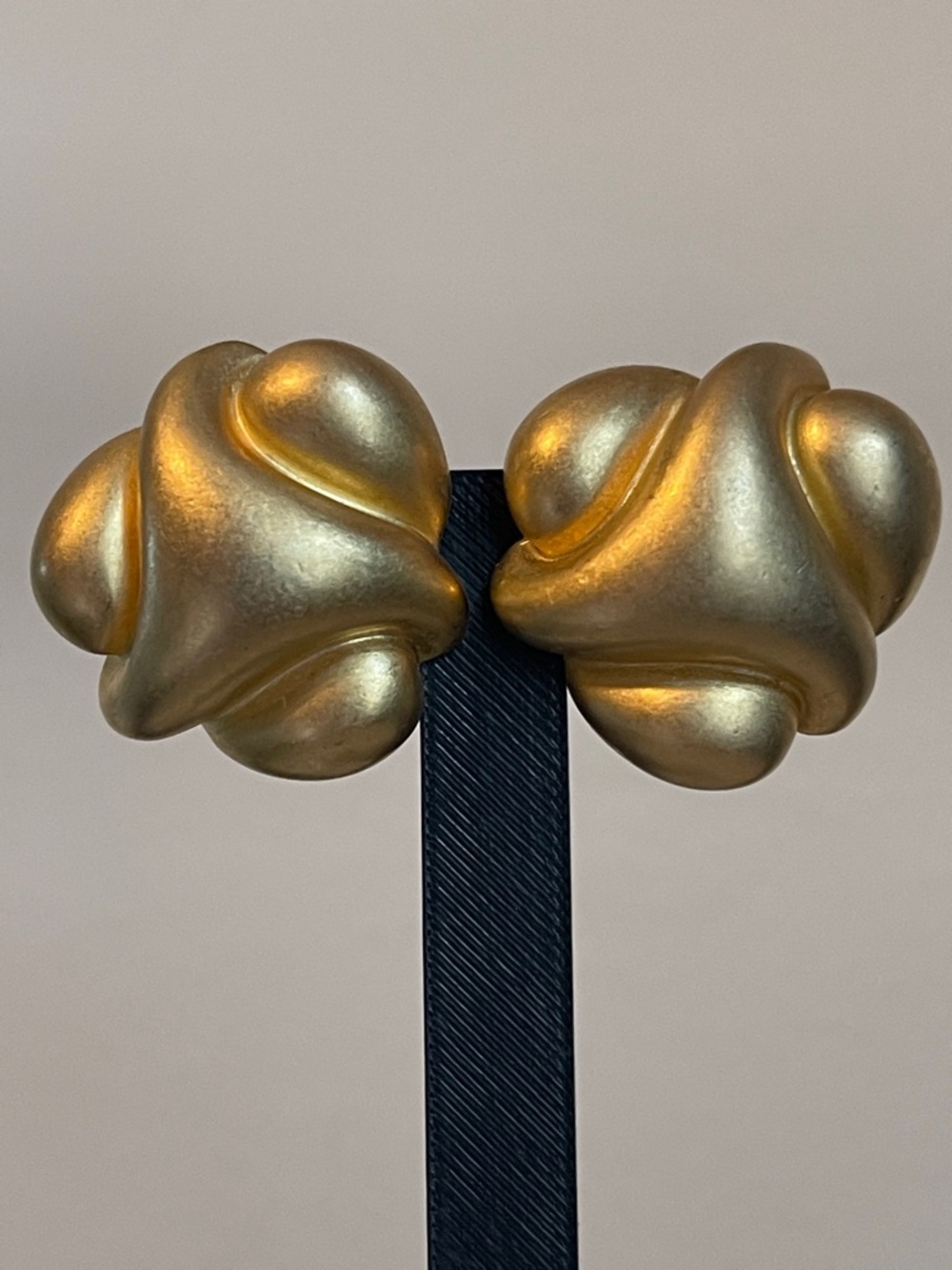 Kenneth Jay Lane Satin Gold Abstract Statement Clip-on Earrings
